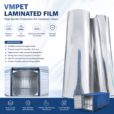 ฟิล์มผสม VMPET ขนาด 150μm สําหรับอุปกรณ์กันหนาวและป้องกันความชื้นของถังบรรทุก