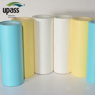 กระดาษปล่อยกระดาษกระจกสีขาวสีเหลืองสีฟ้ายุโรป Jumbo Rolls 40gsm-60gsm ซิลิโคนเคลือบ Greaseproof Liner Blow Molding พลาสติก